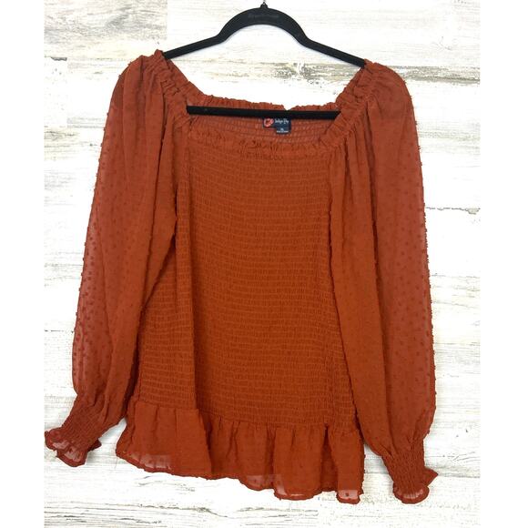 Indigo Poppy Women’s XL Dark Orange Long Sleeve Boho Puff Sleeve Blouse Top - Picture 1 of 5